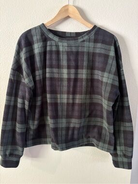 Plaid Cabincore Cropped Lounge Fleece Sweater Gap Body Large